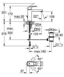 EUROCUBE Single-lever Basin Mixer 1/2″ M-size Brushed Hard Graphite