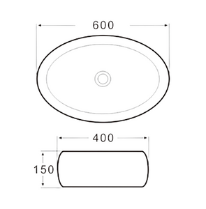 Surface-mounted Oval Washbasin 600x400x150mm White